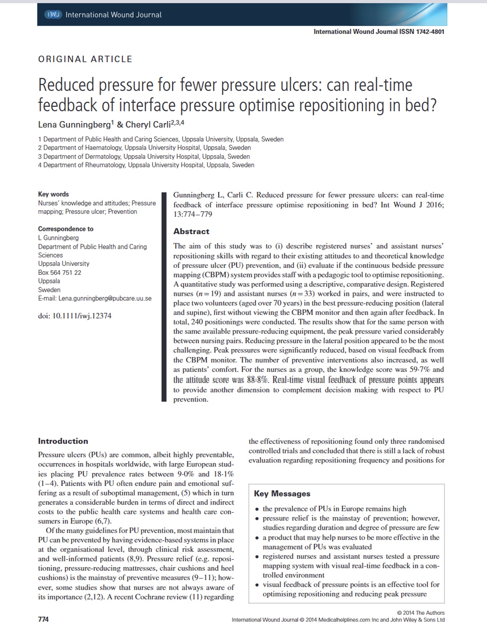 Reduced Pressure for Fewer Pressure Ulcers: Can Real-time Feedback of Interface Pressure Optimise Repositioning in Bed?
