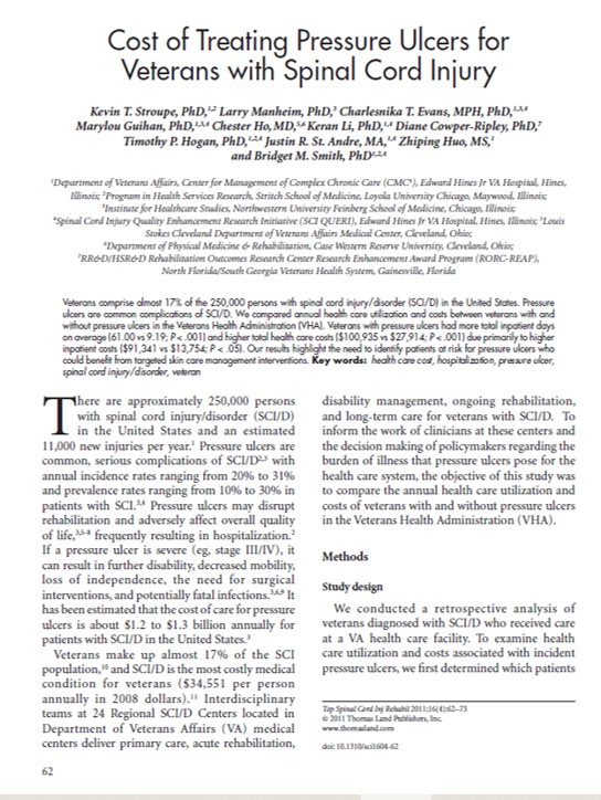 Cost of Treating Pressure Ulcers for Veterans with Spinal Cord Injury