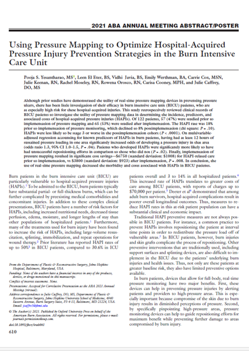 Using Pressure Mapping to Optimize Hospital Acquired Pressure Injury Prevention Strategies in the Burn Intensive care unit