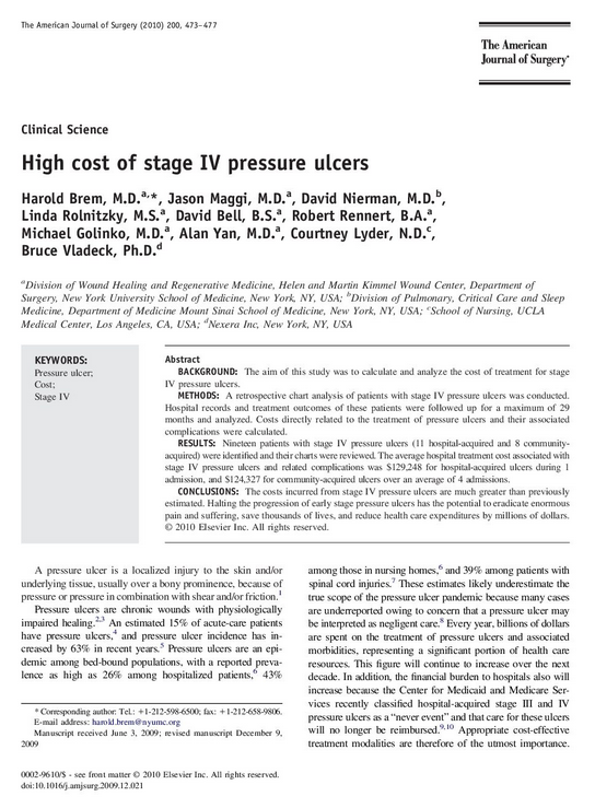 High cost of stage IV pressure ulcers