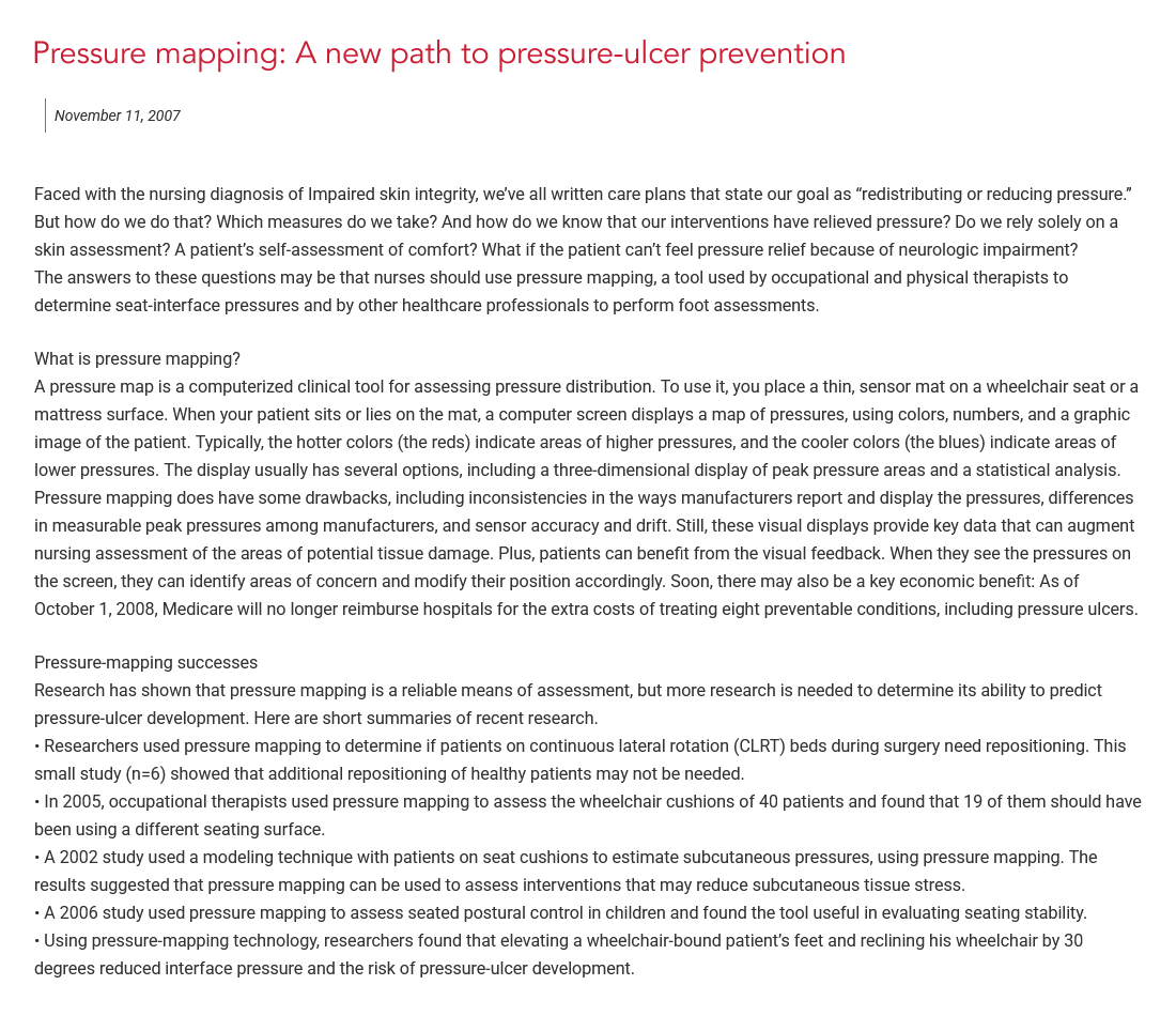 Pressure Mapping: A New Path to Pressure-Ulcer Prevention