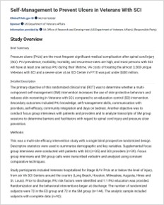 Self-Management to Prevent Ulcers in Veterans With SCI (Spinal Cord Injury)